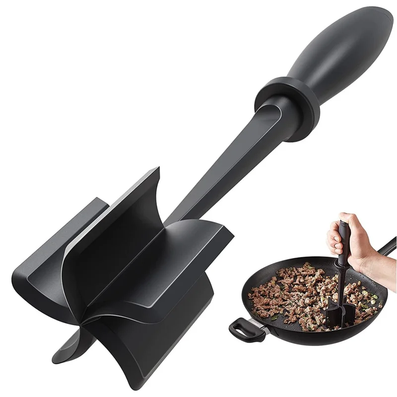 Handheld Hamburger Meat Chopper Potato Masher ABS Grinder Beef Smasher Kitchen Tool (BPA-Free, No FDA) - Black