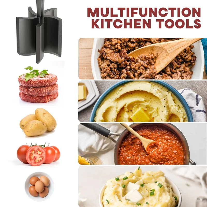 Handheld Hamburger Meat Chopper Potato Masher ABS Grinder Beef Smasher Kitchen Tool (BPA-Free, No FDA) - Black