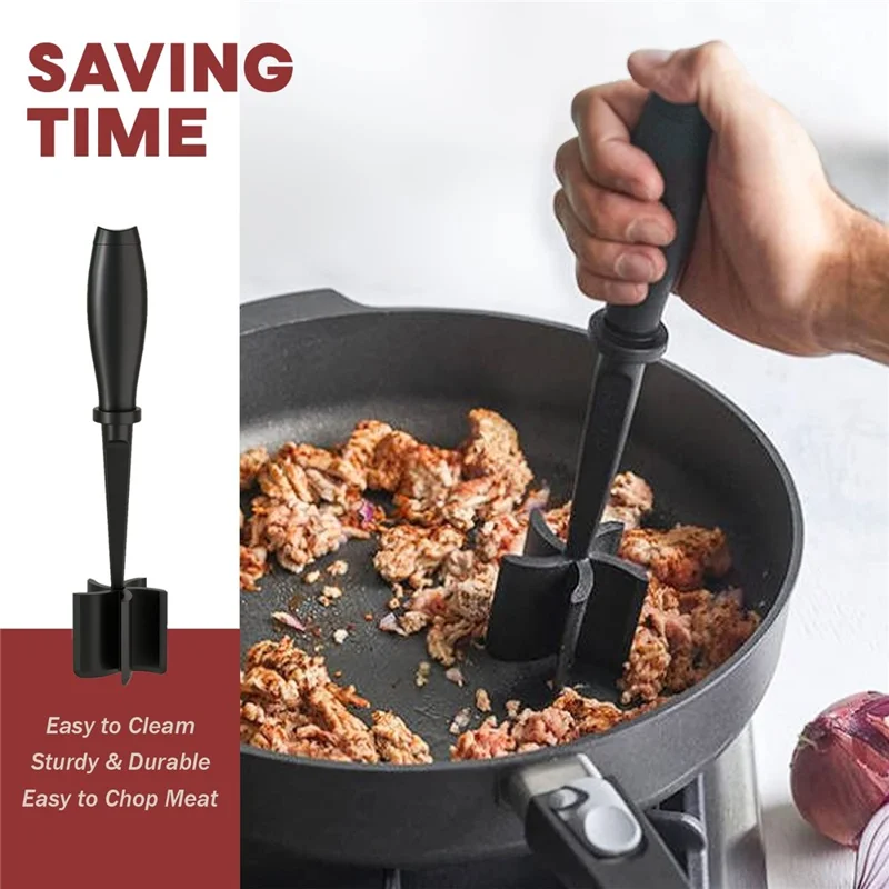 Handheld Hamburger Meat Chopper Potato Masher ABS Grinder Beef Smasher Kitchen Tool (BPA-Free, No FDA) - Black