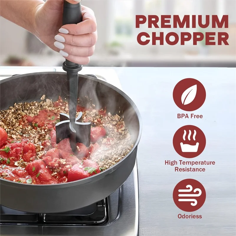 Handheld Hamburger Meat Chopper Potato Masher ABS Grinder Beef Smasher Kitchen Tool (BPA-Free, No FDA) - Black