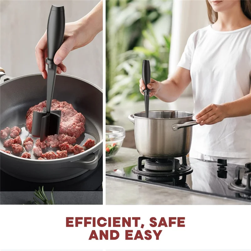 Handheld Hamburger Meat Chopper Potato Masher ABS Grinder Beef Smasher Kitchen Tool (BPA-Free, No FDA) - Black