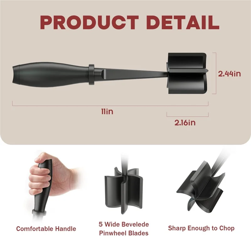 Handheld Hamburger Meat Chopper Potato Masher ABS Grinder Beef Smasher Kitchen Tool (BPA-Free, No FDA) - Black