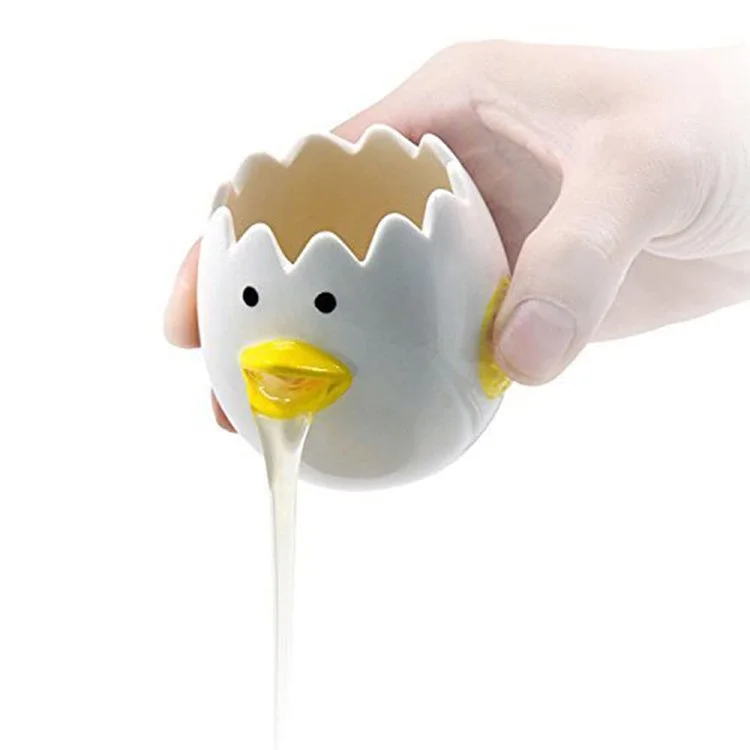 Cartoon Egg White and Yolk Separator Ceramic Egg Divider Filter Kitchen Tool (No FDA, BPA-Free) - Yellow