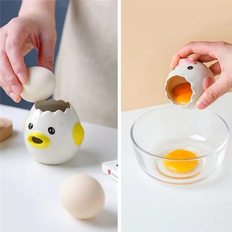 Cartoon Egg White and Yolk Separator Ceramic Egg Divider Filter Kitchen Tool (No FDA, BPA-Free) - Yellow
