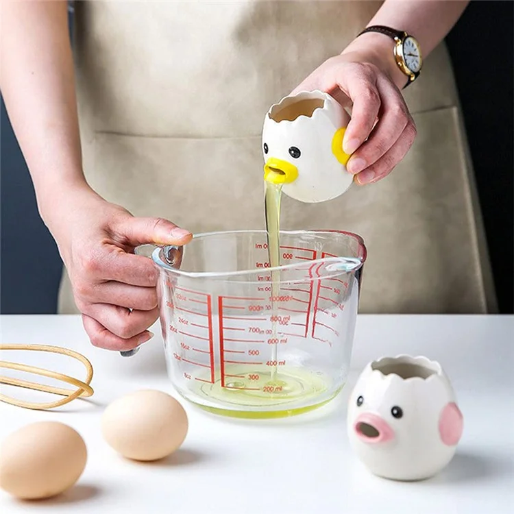 Cartoon Egg White and Yolk Separator Ceramic Egg Divider Filter Kitchen Tool (No FDA, BPA-Free) - Yellow