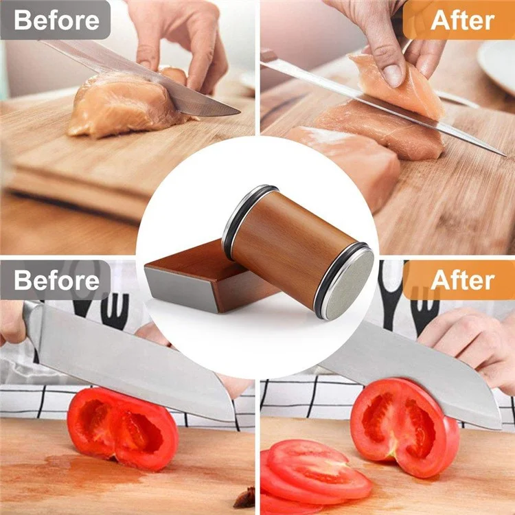 Beech+Metal Rolling Knife Sharpener Sharpening Tool for Knives and Scissors - Braun
