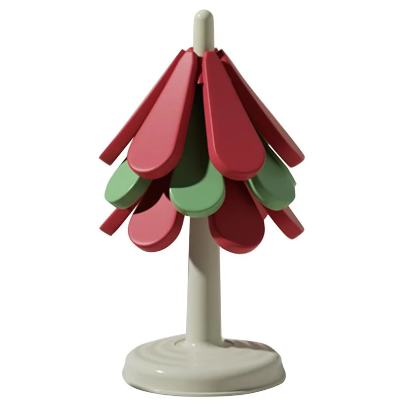 Christmas Tree Coaster Set 3pcs Heat-Resistant ABS+Silicone Cup Bowl Pot Mat for Home Kitchen - Round Base