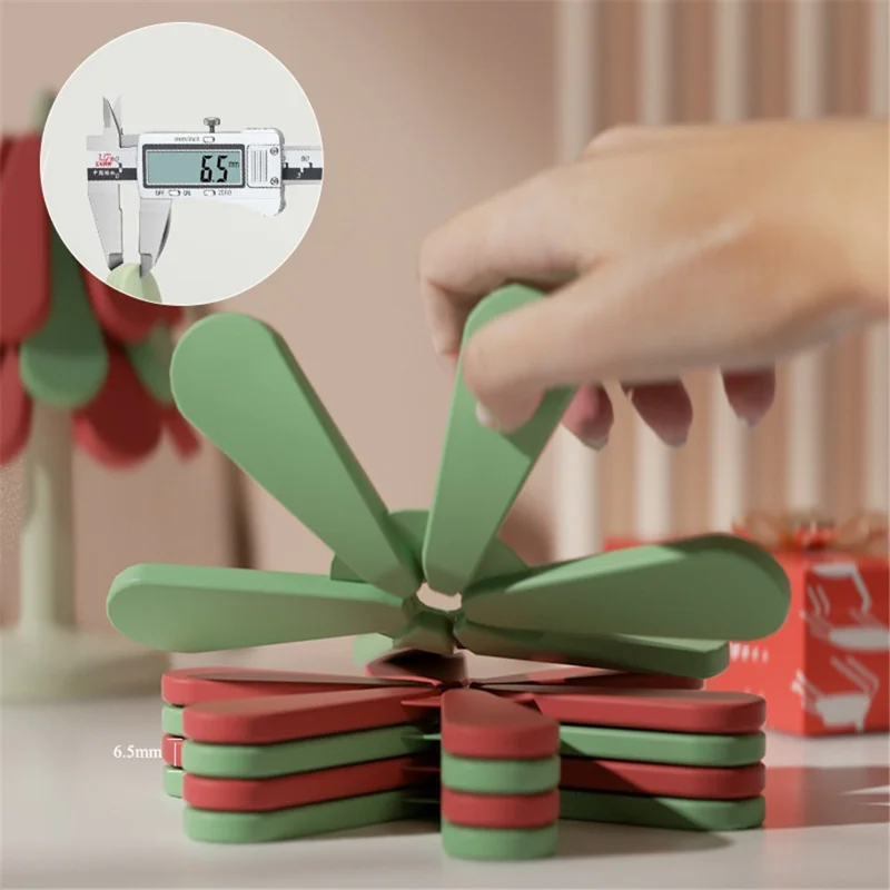Christmas Tree Coaster Set 3pcs Heat-Resistant ABS+Silicone Cup Bowl Pot Mat for Home Kitchen - Round Base