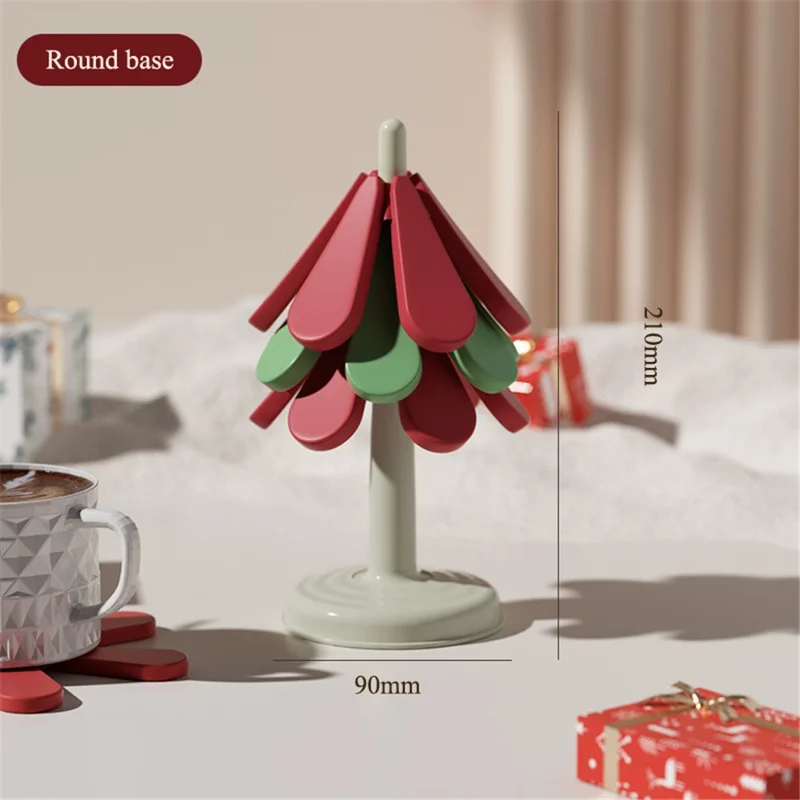 Christmas Tree Coaster Set 3pcs Heat-Resistant ABS+Silicone Cup Bowl Pot Mat for Home Kitchen - Round Base