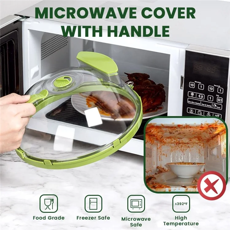 Microwave Splatter Cover with Water Steamer Handle Plastic Dish Bowl Plate Serving Lid