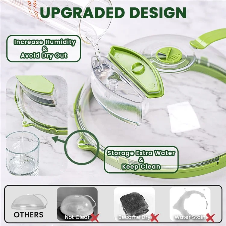 Microwave Splatter Cover with Water Steamer Handle Plastic Dish Bowl Plate Serving Lid