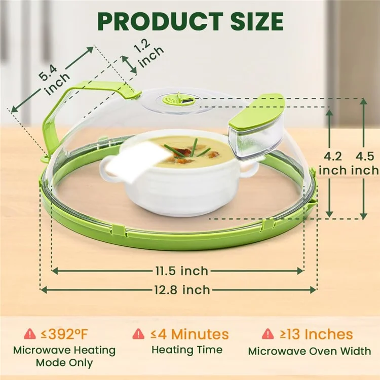 Microwave Splatter Cover with Water Steamer Handle Plastic Dish Bowl Plate Serving Lid