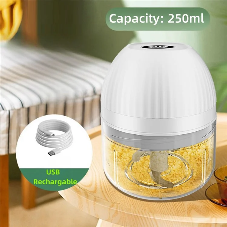 250 ml Mini Hacheur D'ail Avec 3 Masher de Broyeur de Légumes à 3 Coupeurs Small Food Wentor - Blanc