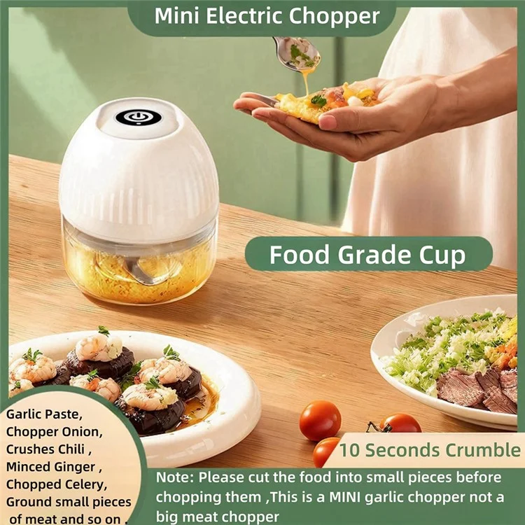 250 ml Mini Hacheur D'ail Avec 3 Masher de Broyeur de Légumes à 3 Coupeurs Small Food Wentor - Blanc