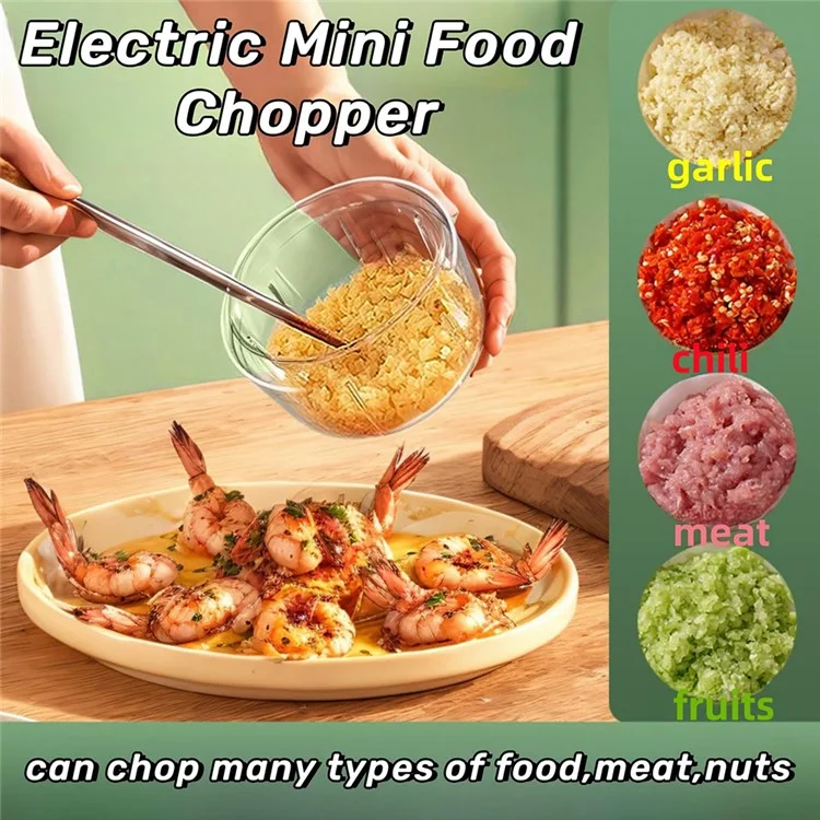 250 ml Mini Hacheur D'ail Avec 3 Masher de Broyeur de Légumes à 3 Coupeurs Small Food Wentor - Blanc