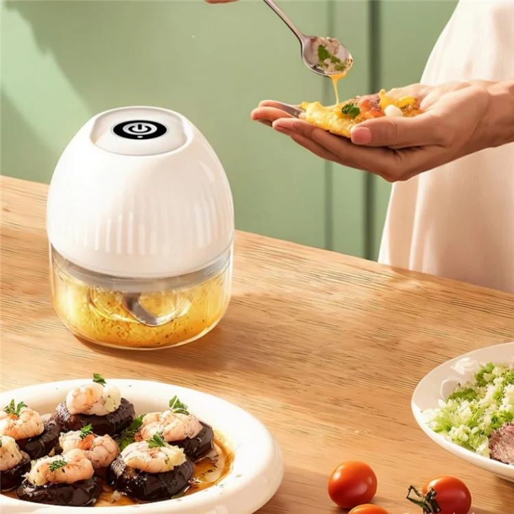 250 ml Mini Hacheur D'ail Avec 3 Masher de Broyeur de Légumes à 3 Coupeurs Small Food Wentor - Blanc