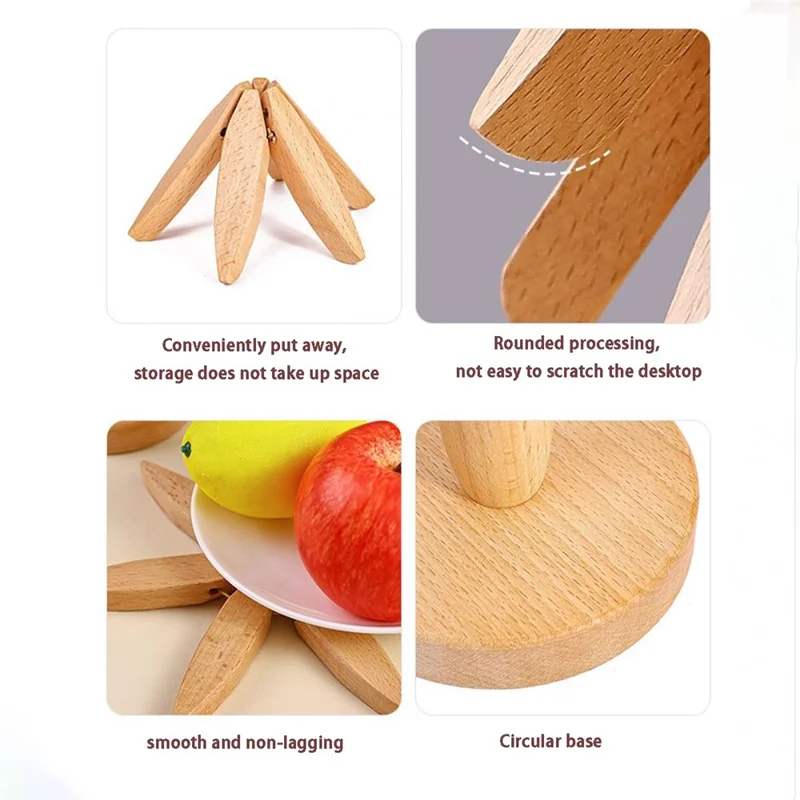Wooden Hot Dish Insulation Pad 4Pcs Tree Shaped Coaster Set Hot Pots and Pans Insulation Mat - Wood Color