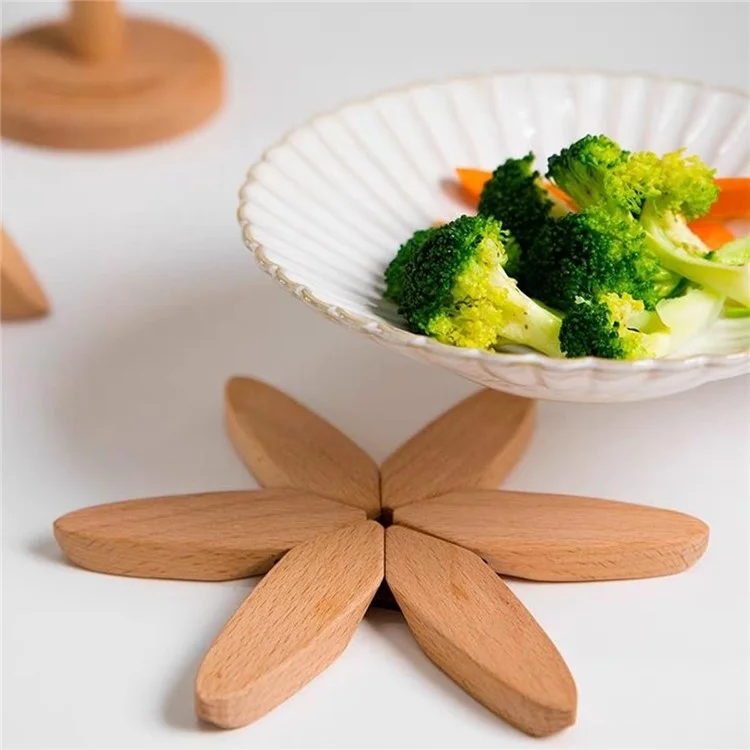 Pad di Isolamento in Legno 3 Pcs a Forma di Albero Set Vasi Caldi e Tappetini Isolanti - Colore di Legno