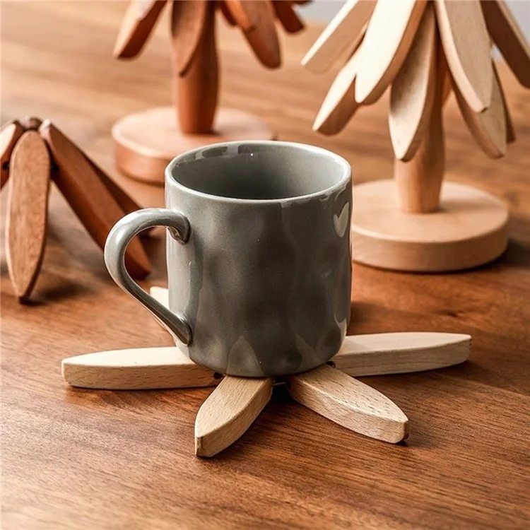 Pad di Isolamento in Legno 3 Pcs a Forma di Albero Set Vasi Caldi e Tappetini Isolanti - Colore di Legno