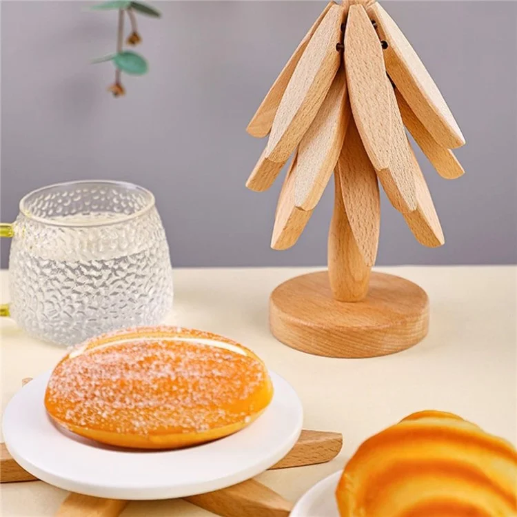 Pad di Isolamento in Legno 3 Pcs a Forma di Albero Set Vasi Caldi e Tappetini Isolanti - Colore di Legno