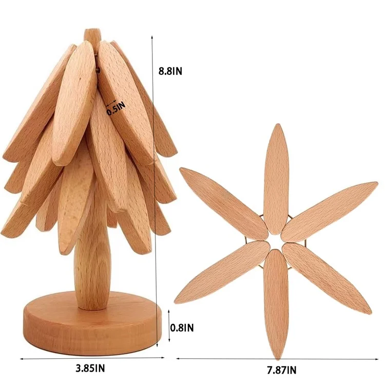 Pad di Isolamento in Legno 3 Pcs a Forma di Albero Set Vasi Caldi e Tappetini Isolanti - Colore di Legno