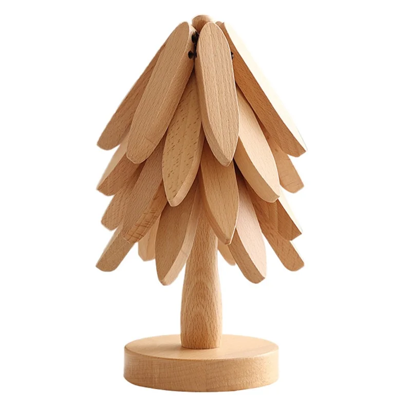 Wooden Tree Coasters 4Pcs Tree Shaped Tree Shaped Trivet Mats for Hot Dishes, Hot Pots and Pans - Wood Color