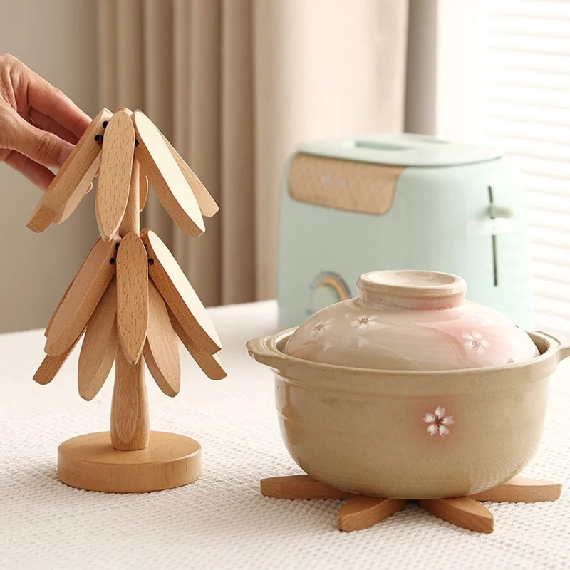 Wooden Tree Coasters 4Pcs Tree Shaped Tree Shaped Trivet Mats for Hot Dishes, Hot Pots and Pans - Wood Color