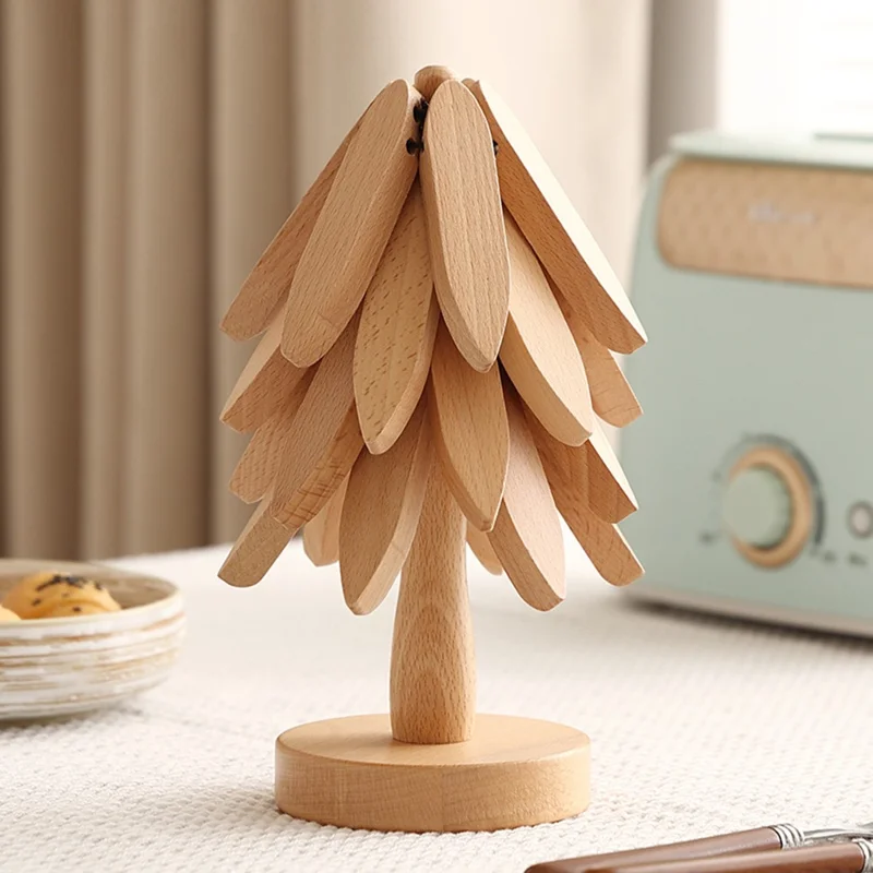 Wooden Tree Coasters 4Pcs Tree Shaped Tree Shaped Trivet Mats for Hot Dishes, Hot Pots and Pans - Wood Color