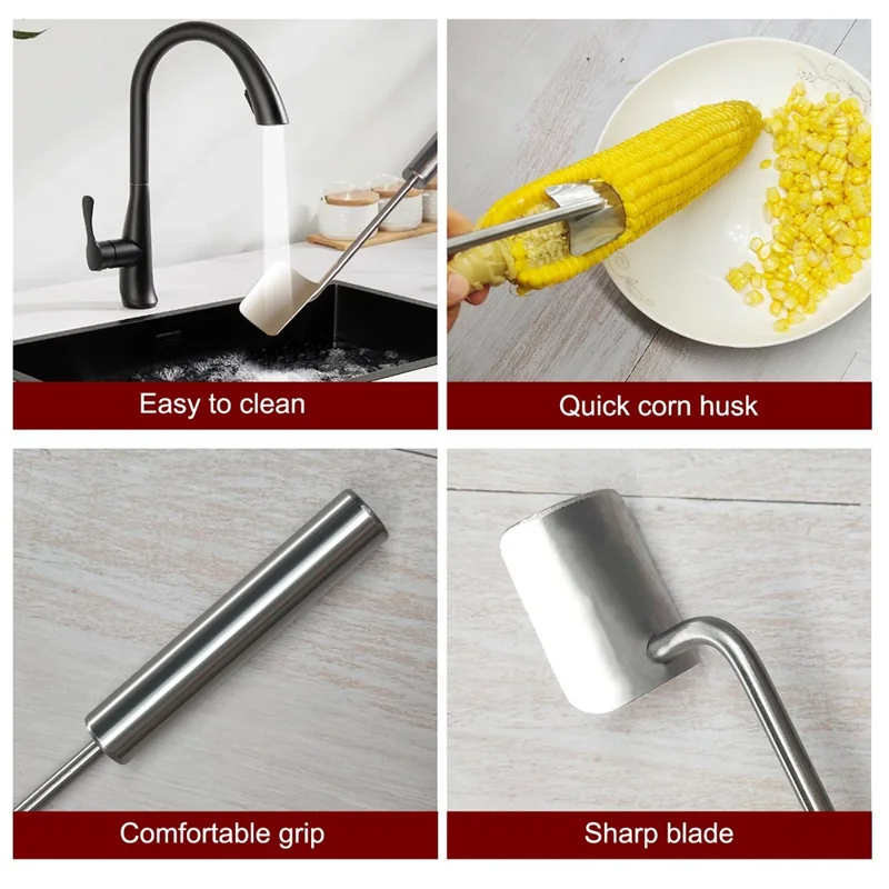 Stainless Steel Corn Cob Husker Manual Corn Stripper Ergonomic Corn Stripping Shovel (No FDA, BPA Free)