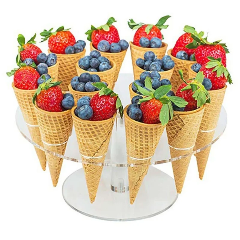 16 Holes Acrylic Transparent Ice Cream Stand Cake Cone Holder Wedding Buffet Food Display Stand (No FDA Certified, BPA Free)