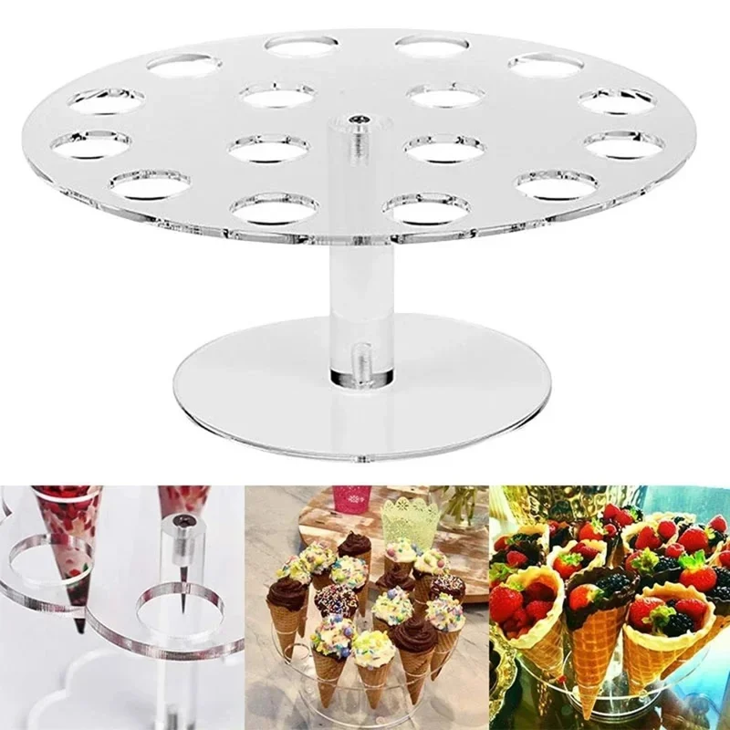 16 Holes Acrylic Transparent Ice Cream Stand Cake Cone Holder Wedding Buffet Food Display Stand (No FDA Certified, BPA Free)