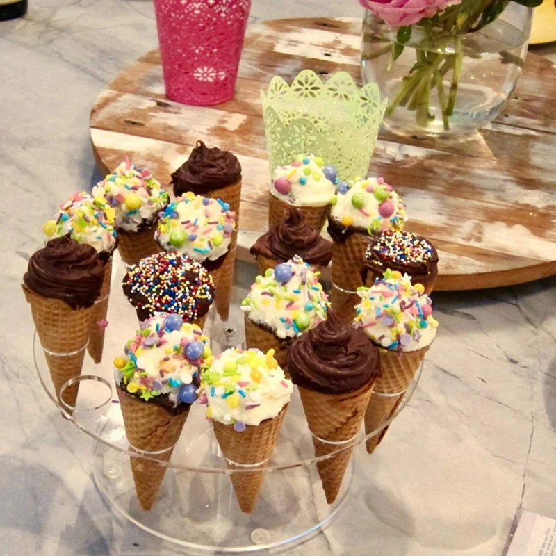 16 Holes Acrylic Transparent Ice Cream Stand Cake Cone Holder Wedding Buffet Food Display Stand (No FDA Certified, BPA Free)