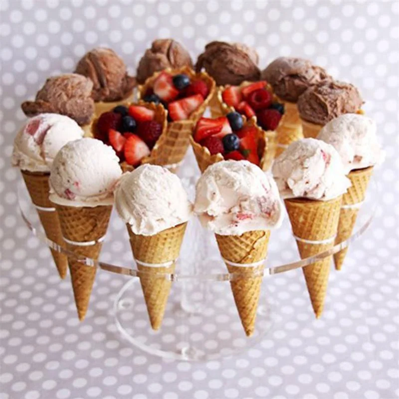 16 Holes Acrylic Transparent Ice Cream Stand Cake Cone Holder Wedding Buffet Food Display Stand (No FDA Certified, BPA Free)