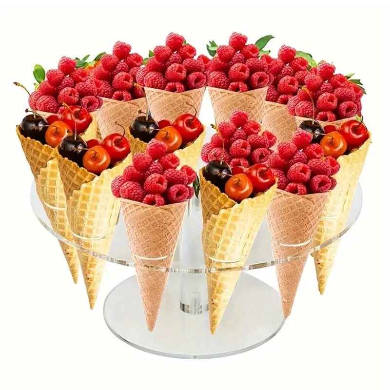 16 Holes Acrylic Transparent Ice Cream Stand Cake Cone Holder Wedding Buffet Food Display Stand (No FDA Certified, BPA Free)