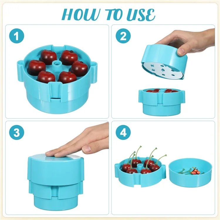 Rimozione Del Nucleo di Ciliegia in Plastica di Ciliegia di Ciliegia Portatile Con 6 Fori Singoli Strumenti di Rimozione Dei Semi di Ciliegia - Blu