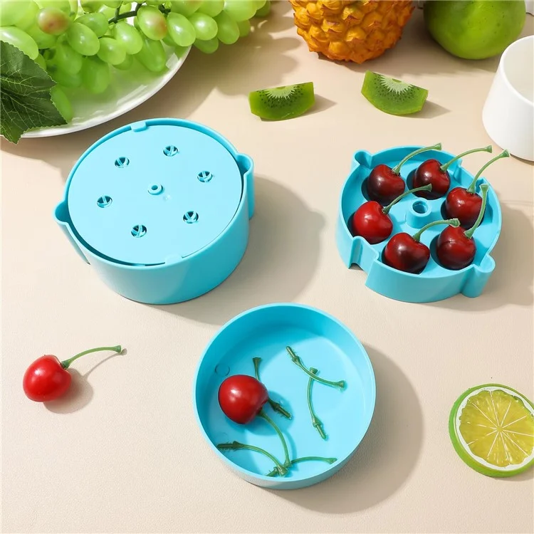 Rimozione Del Nucleo di Ciliegia in Plastica di Ciliegia di Ciliegia Portatile Con 6 Fori Singoli Strumenti di Rimozione Dei Semi di Ciliegia - Blu