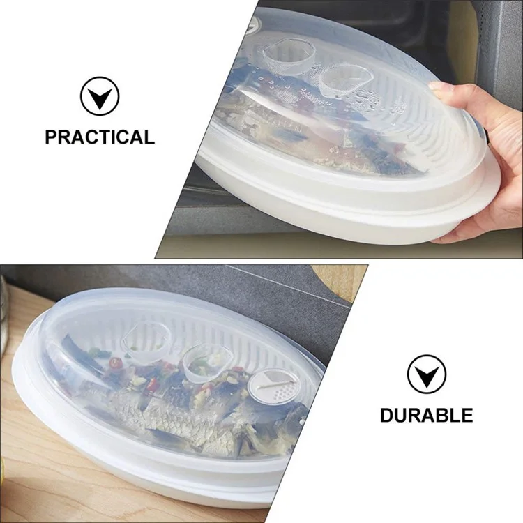 Vaporera de pescado para microondas, bandeja multiusos para cocinar al vapor pescado, vaporera ovalada para horno microondas con tapa (libre de BPA, sin aprobación de la FDA)