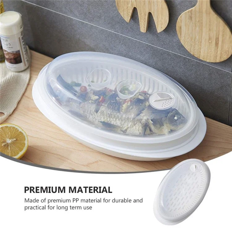 Vaporera de pescado para microondas, bandeja multiusos para cocinar al vapor pescado, vaporera ovalada para horno microondas con tapa (libre de BPA, sin aprobación de la FDA)