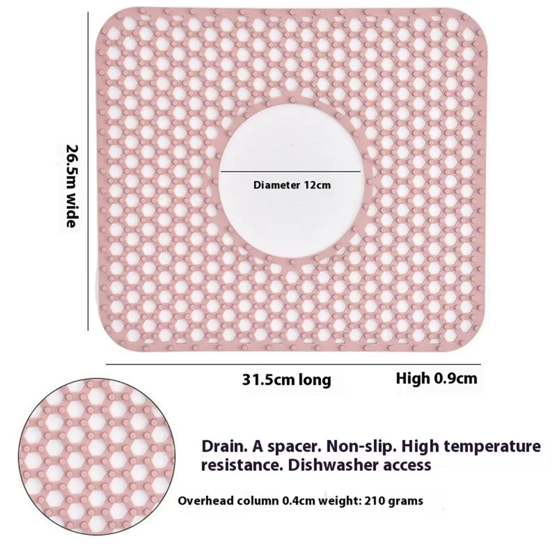 Large Size Silicone Kitchen Hollow Sink Mat Non-Slip Heat Insulation Desk Pad Drain Mat - Pink