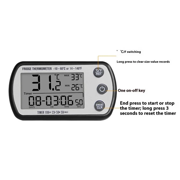 Magnetic suction digital food thermometer for refrigerator food preservation, electronic temperature tester
