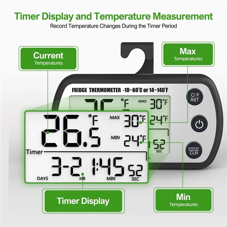 Magnetic suction digital food thermometer for refrigerator food preservation, electronic temperature tester