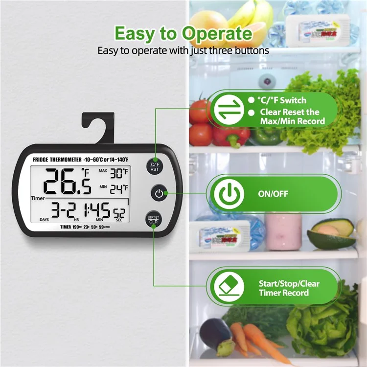 Magnetic suction digital food thermometer for refrigerator food preservation, electronic temperature tester
