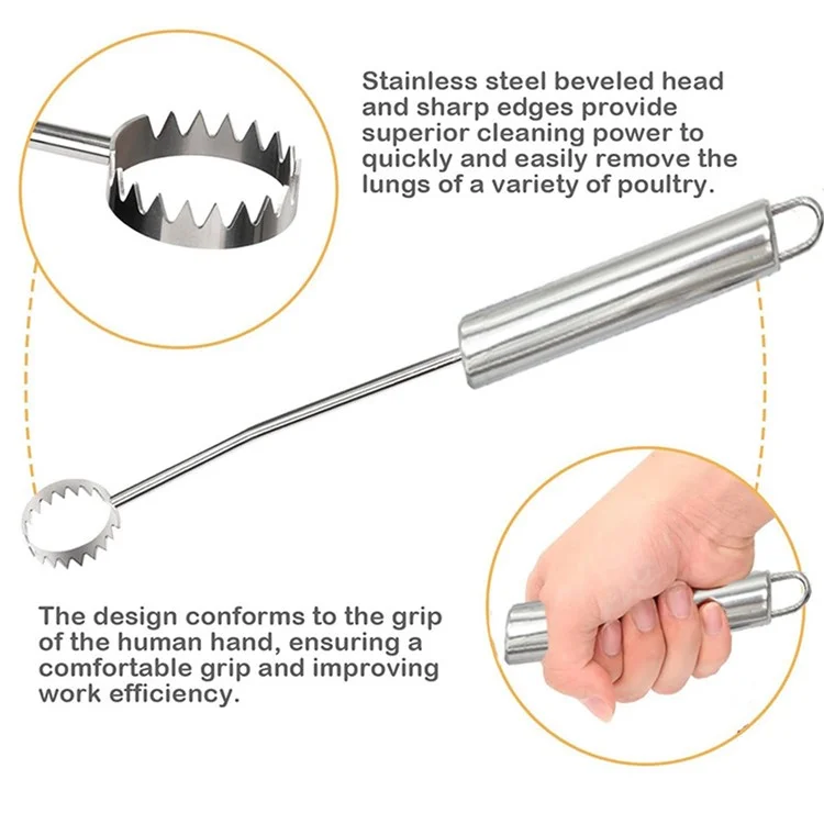 Stainless Steel Poultry Lung Remover Turkey Chicken Gutting Tool (No FDA Certified, BPA-Free)