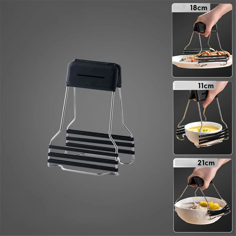 AAB050 PP+Stainless Steel+Silicone Bowl Gripping Tool Kitchen Anti-scald Bowl Plate Cup Clip - Black