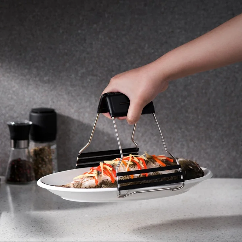 AAB050 PP+Stainless Steel+Silicone Bowl Gripping Tool Kitchen Anti-scald Bowl Plate Cup Clip - Black