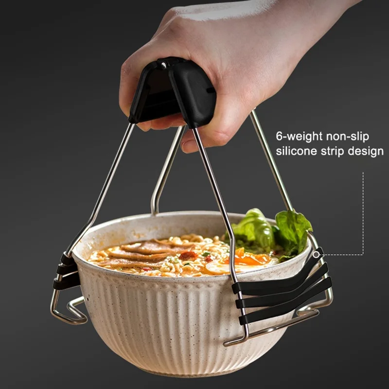 AAB050 PP+Stainless Steel+Silicone Bowl Gripping Tool Kitchen Anti-scald Bowl Plate Cup Clip - Black