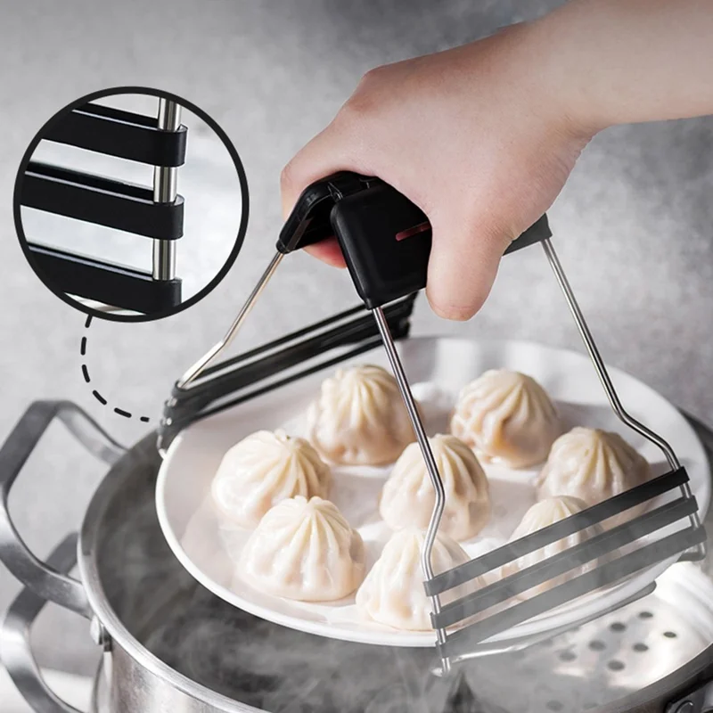 AAB050 PP+Stainless Steel+Silicone Bowl Gripping Tool Kitchen Anti-scald Bowl Plate Cup Clip - Black