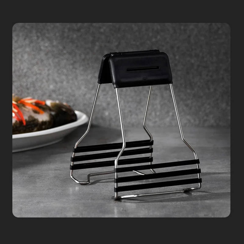 AAB050 PP+Stainless Steel+Silicone Bowl Gripping Tool Kitchen Anti-scald Bowl Plate Cup Clip - Black