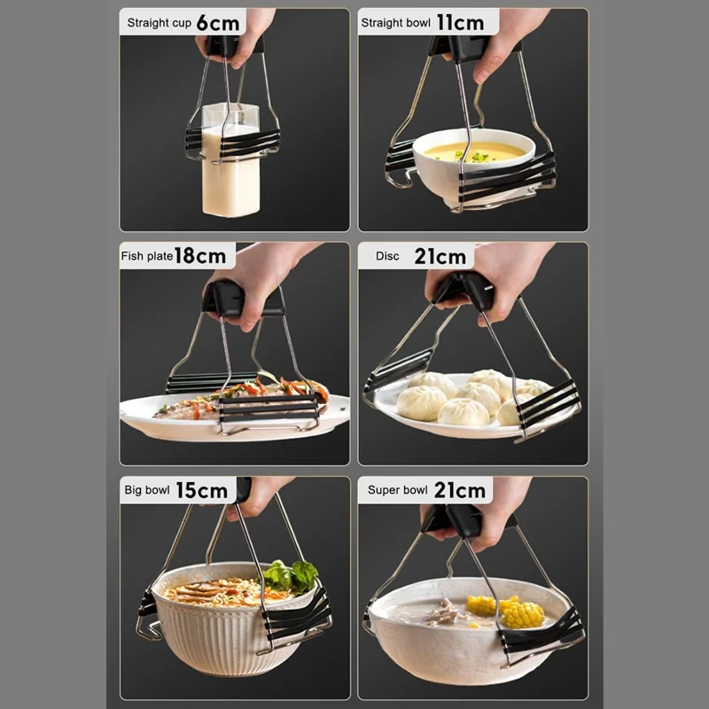 AAB050 PP+Stainless Steel+Silicone Bowl Gripping Tool Kitchen Anti-scald Bowl Plate Cup Clip - Black