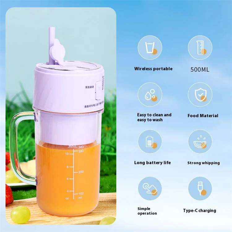 Tragbarer Entsafter 1200 mAh Wiederaufladbarer Mini-Entsafter-Becher (Ohne FDA, BPA-frei) - Lila